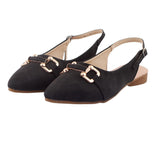 Black Suede Buckle Slingback Flat