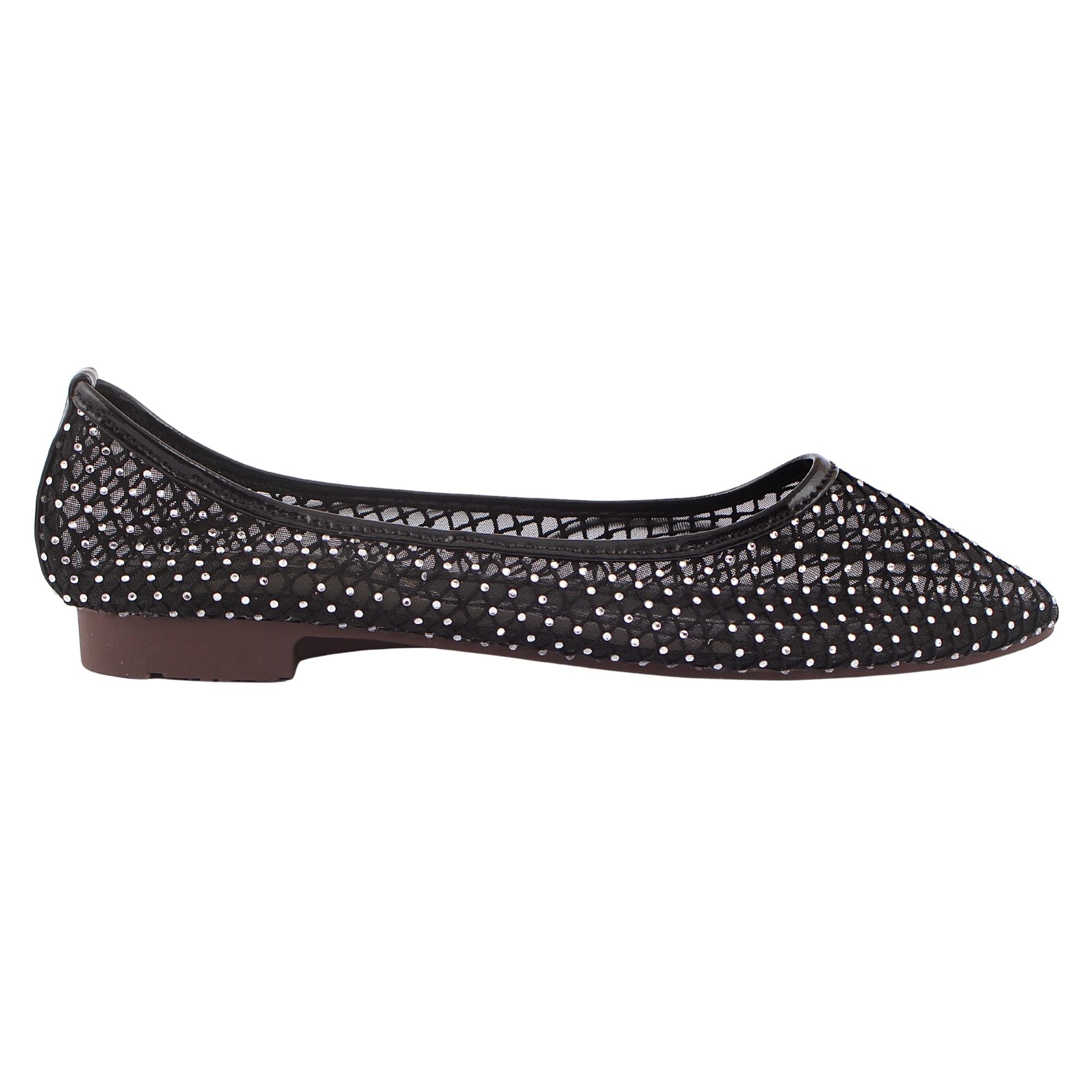 Black Studded Mesh Ballerina Flat
