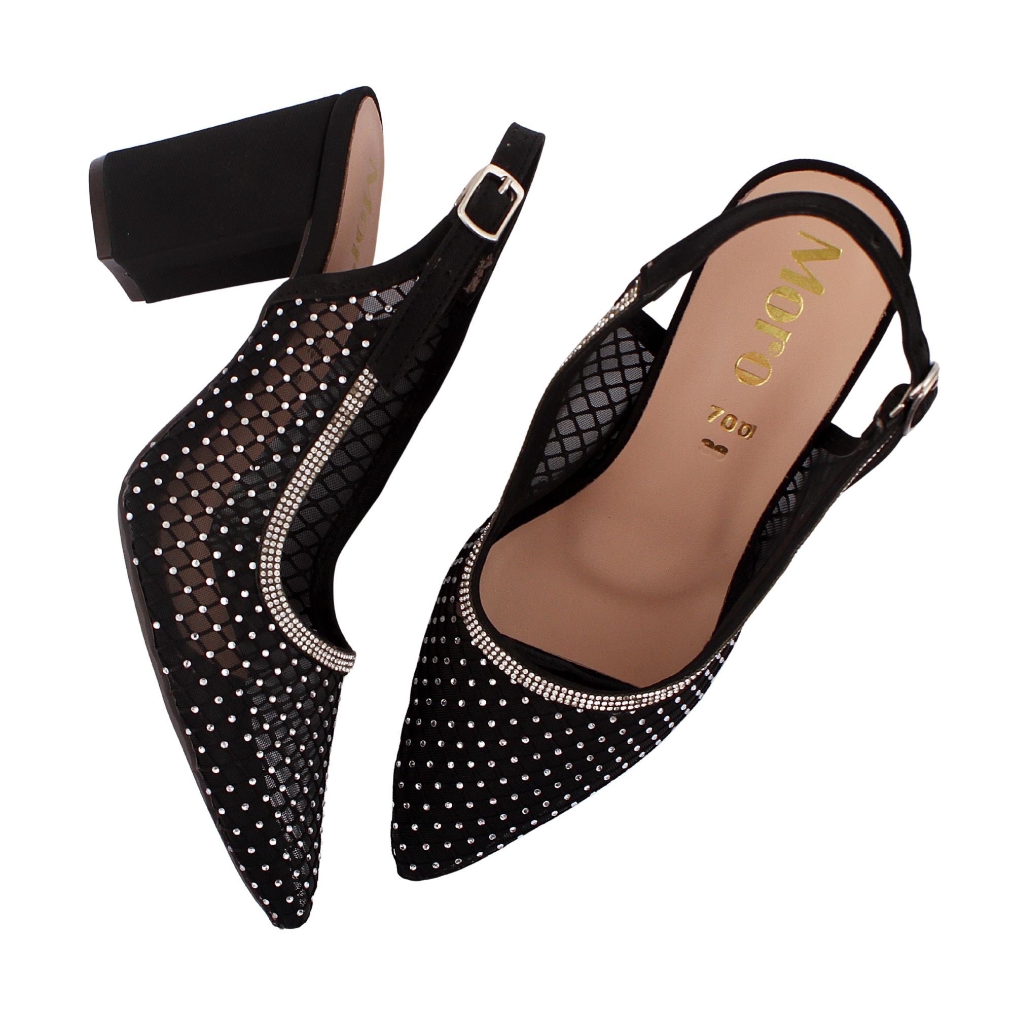 Black Mesh Slingback Heel