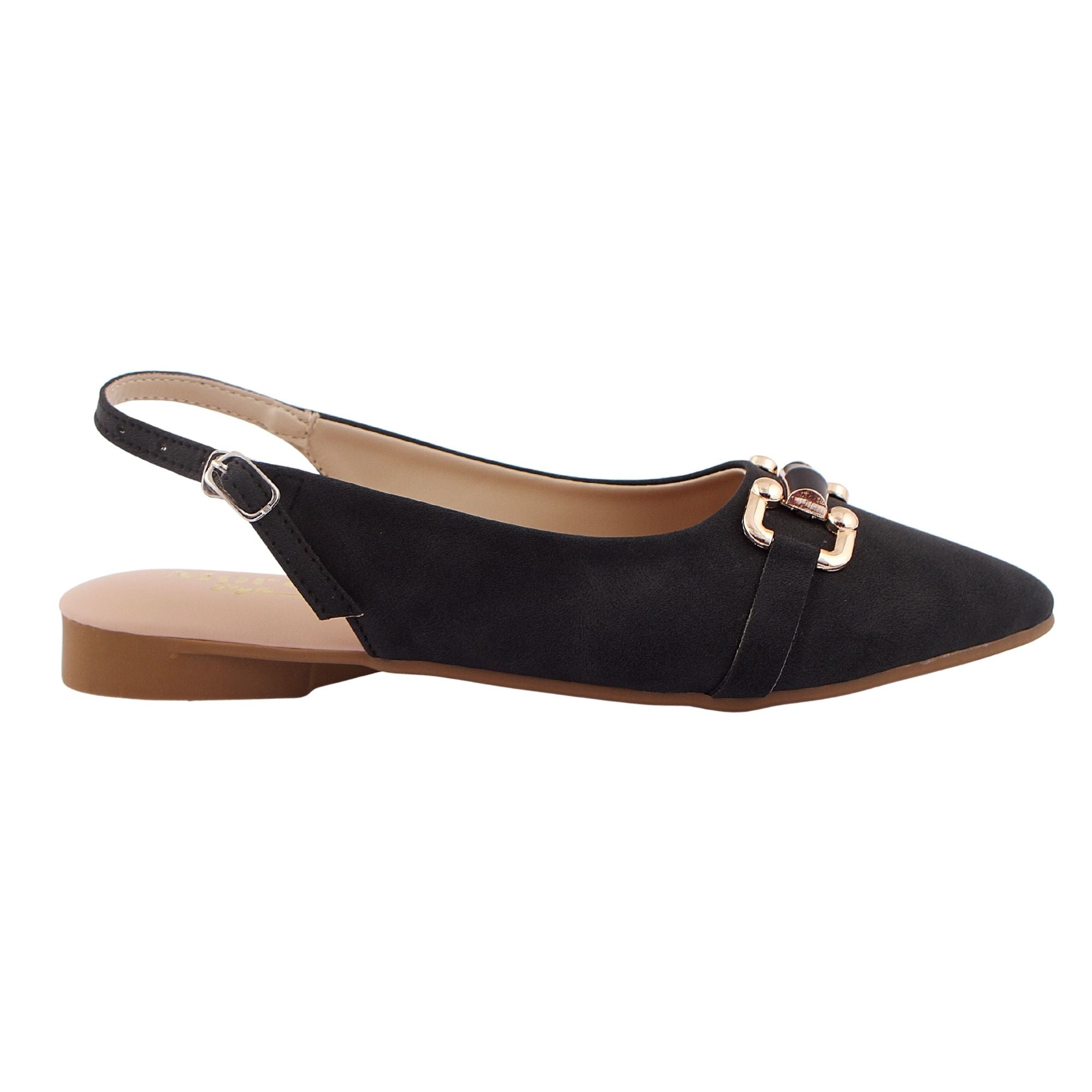 Black Suede Buckle Slingback Flat