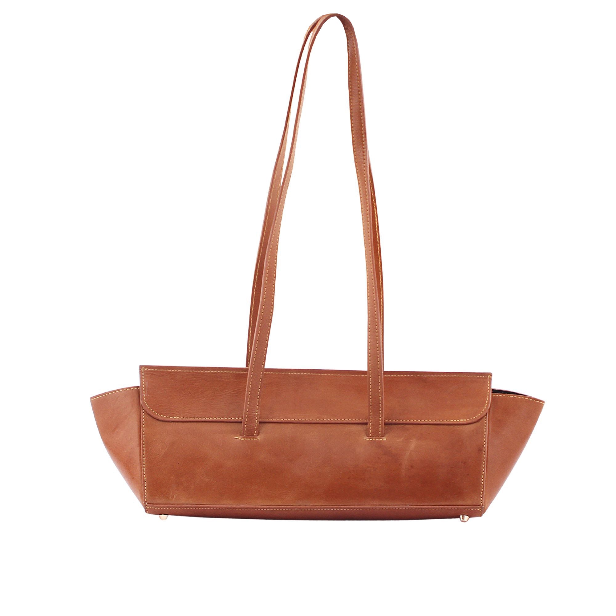 Tan Double Strap Buckled Leather Bag