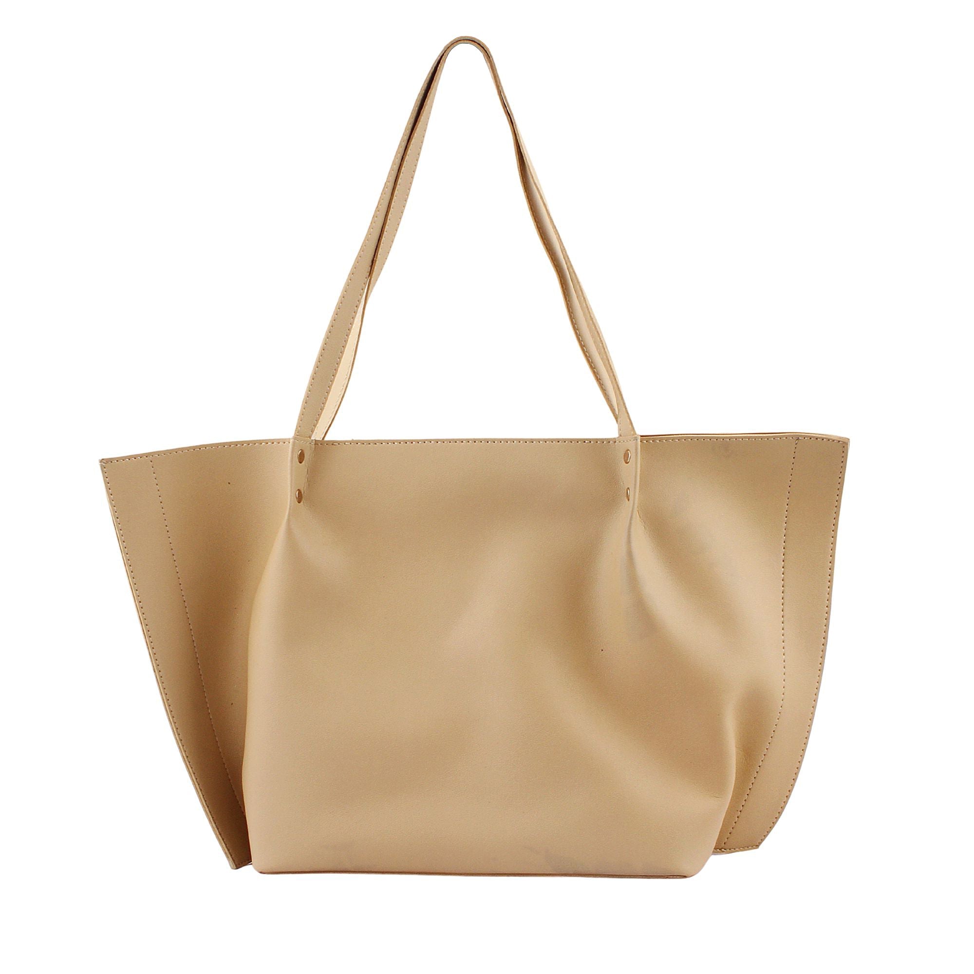 Beige Soft Leather Everyday Tote Bag