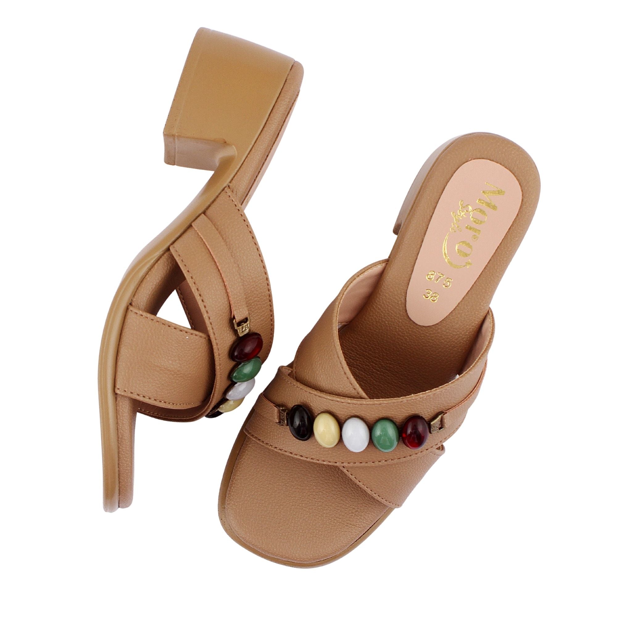 Tan Beaded Criss-Cross Heel