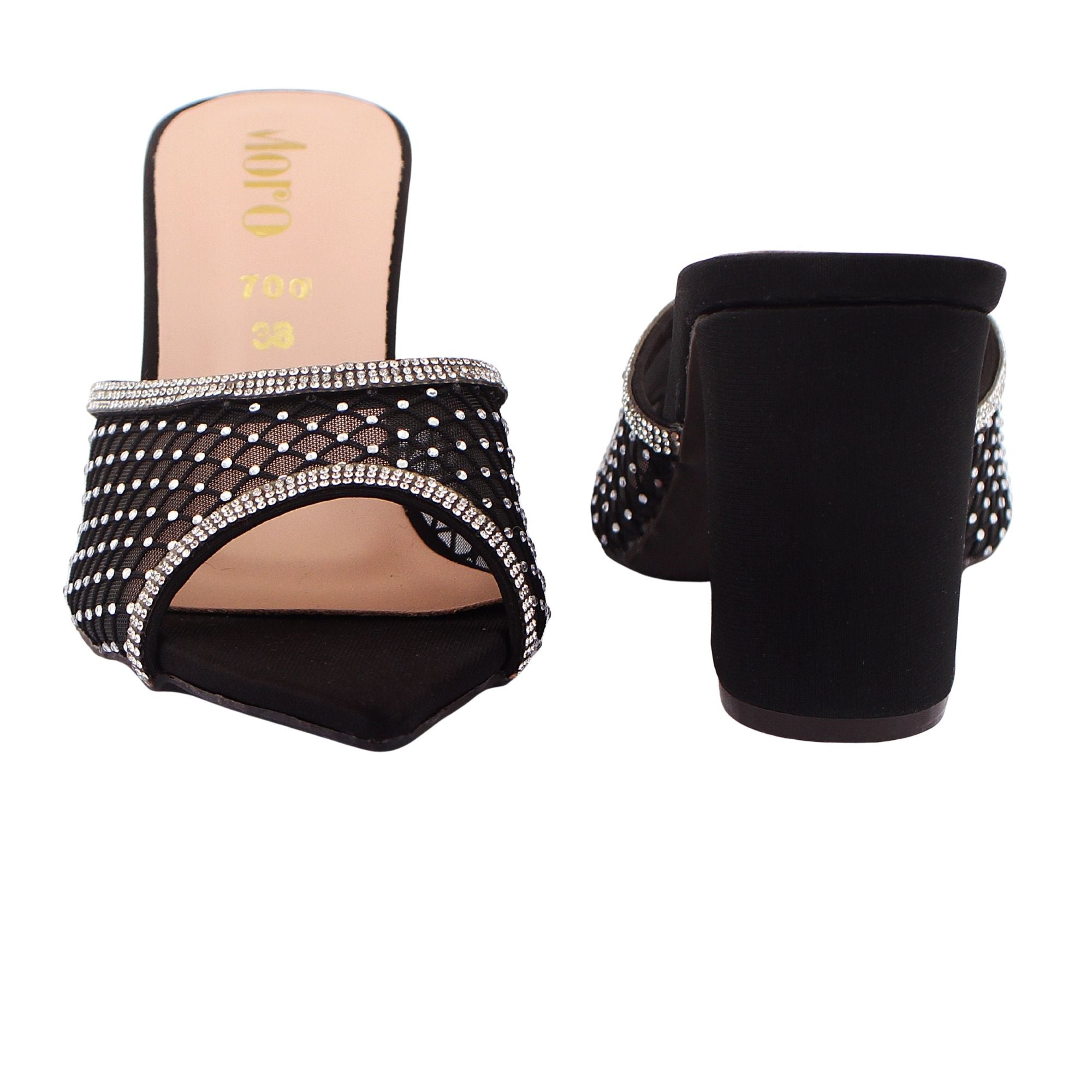 Black Rhinestone Mesh Pointed Heel