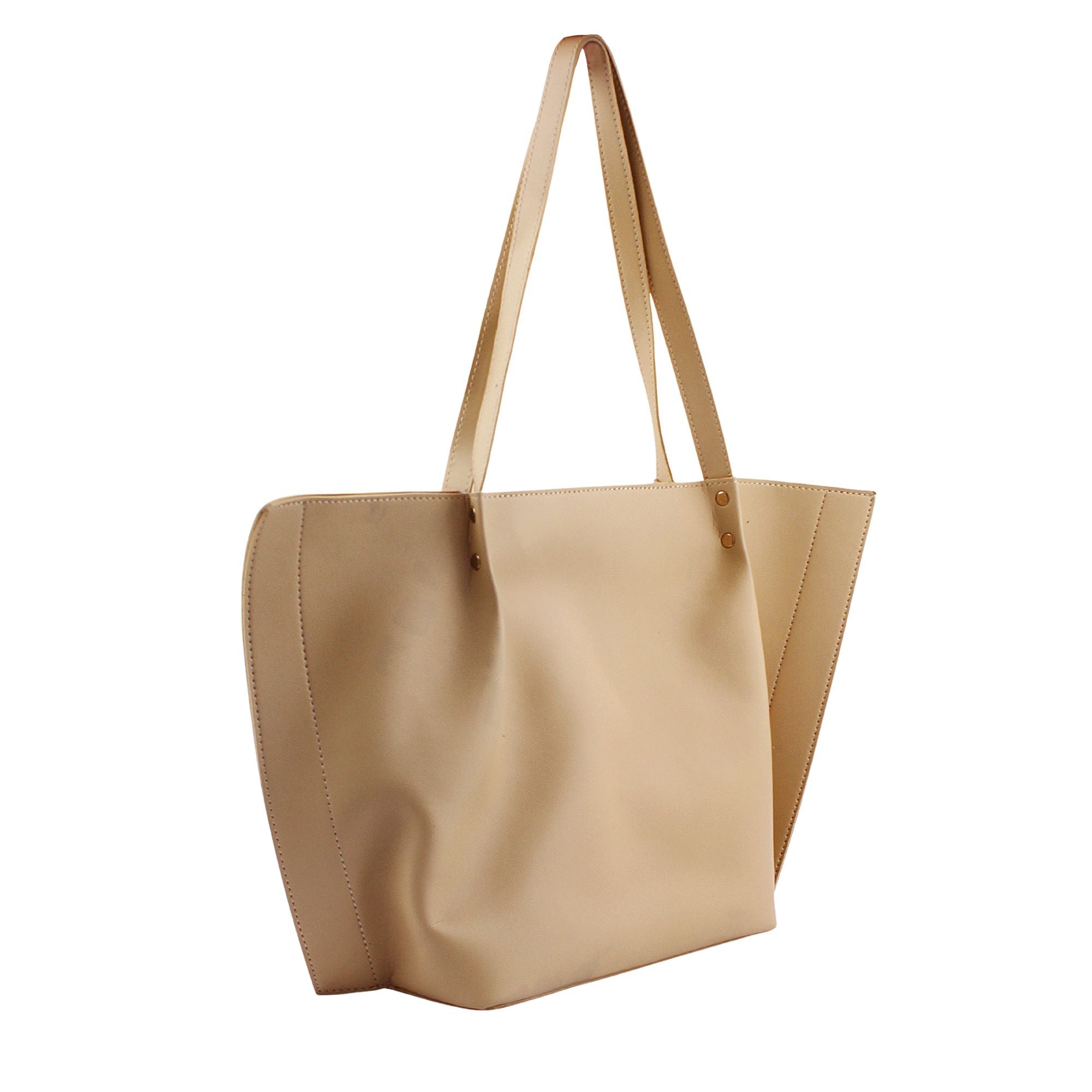 Beige Soft Leather Everyday Tote Bag