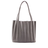 Grey Pleated Leather Tote Bag