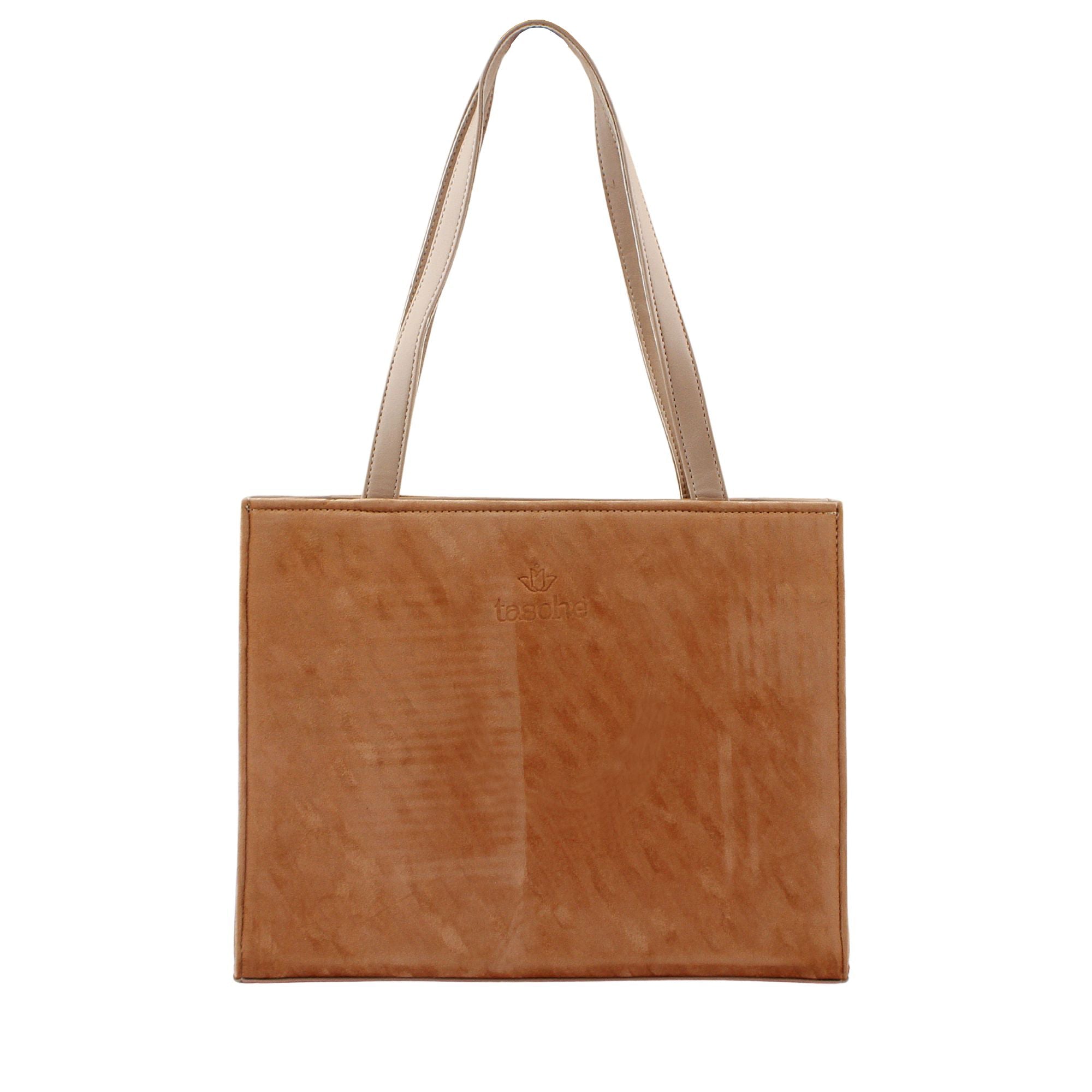 Caramel Suede Rectangular Tote Bag