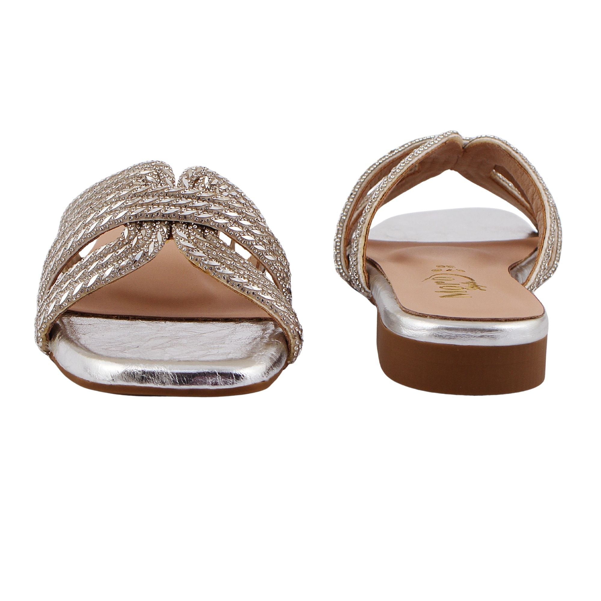 Silver Rhinestone Double Strap Flat