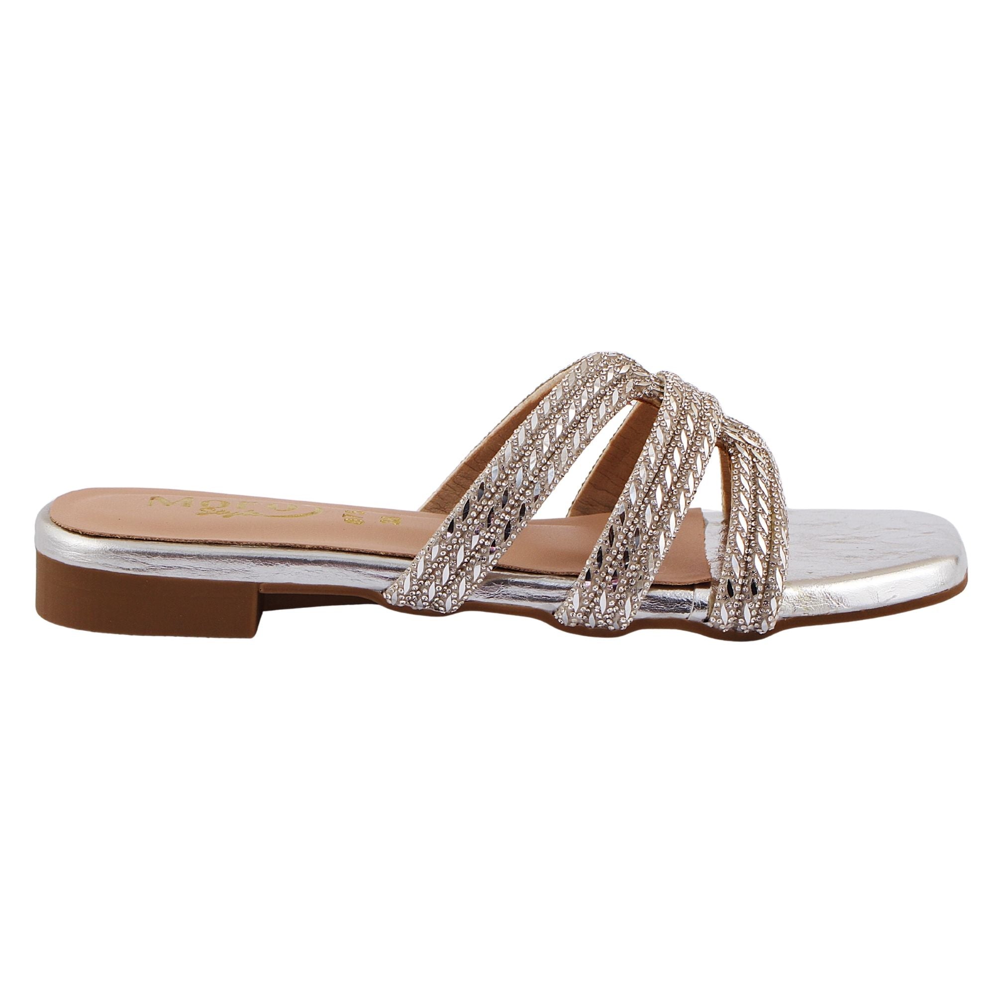 Silver Rhinestone Double Strap Flat