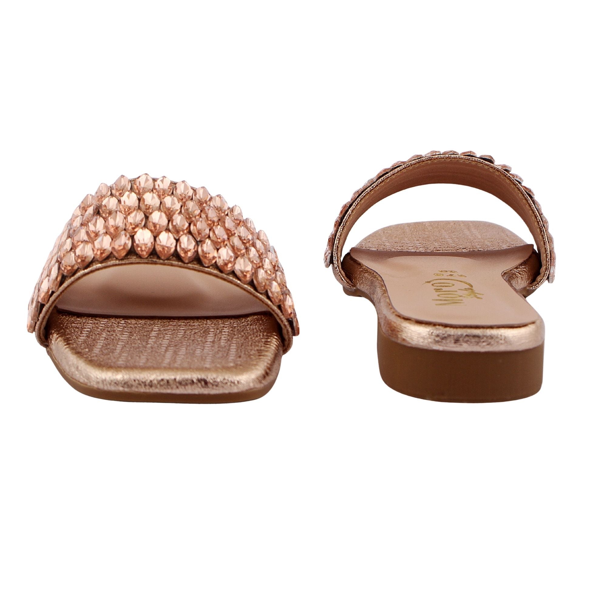 Rose Gold Beaded Wide Strap Flat