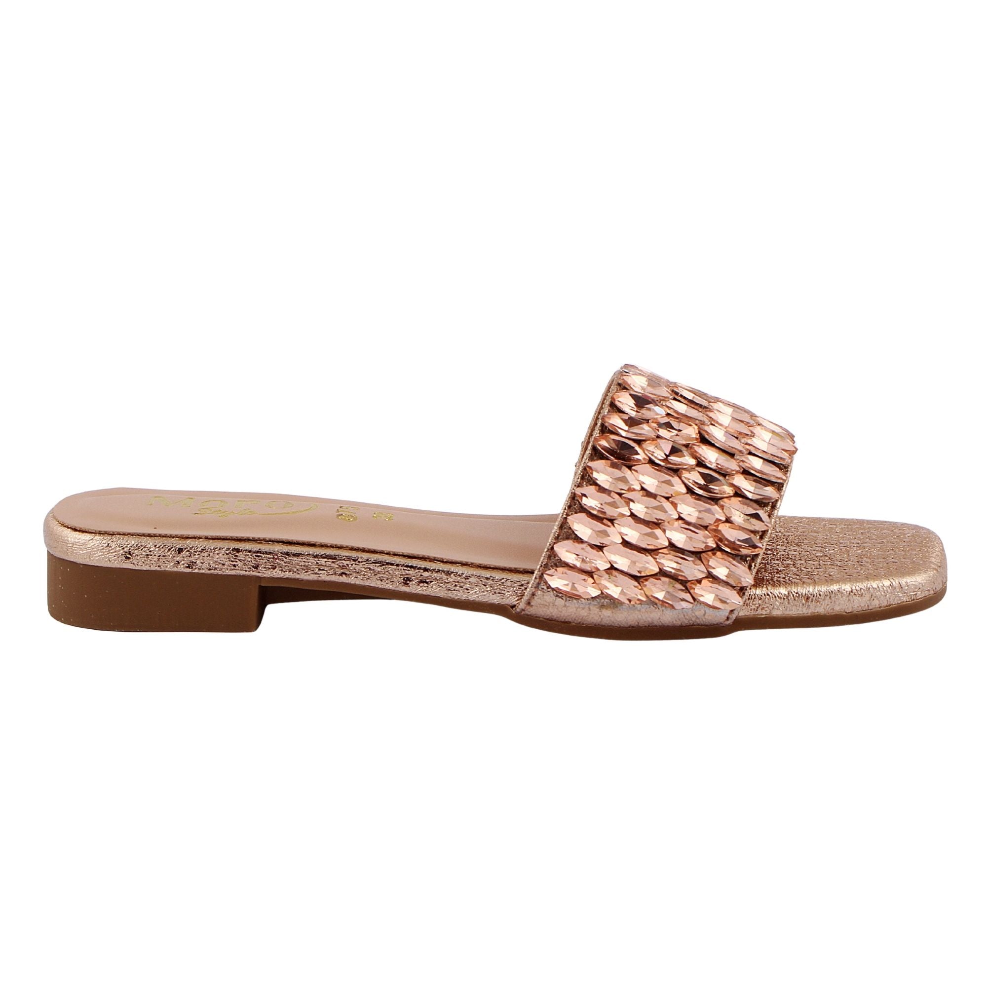 Rose Gold Beaded Wide Strap Flat