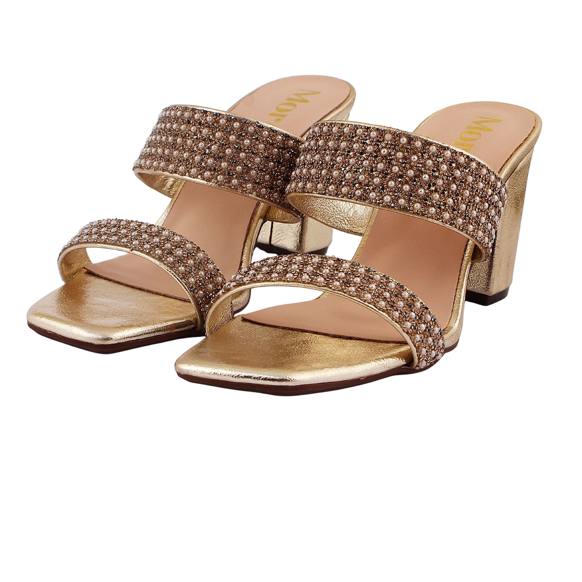 Rose Gold Double Rhinestone Strap Heel