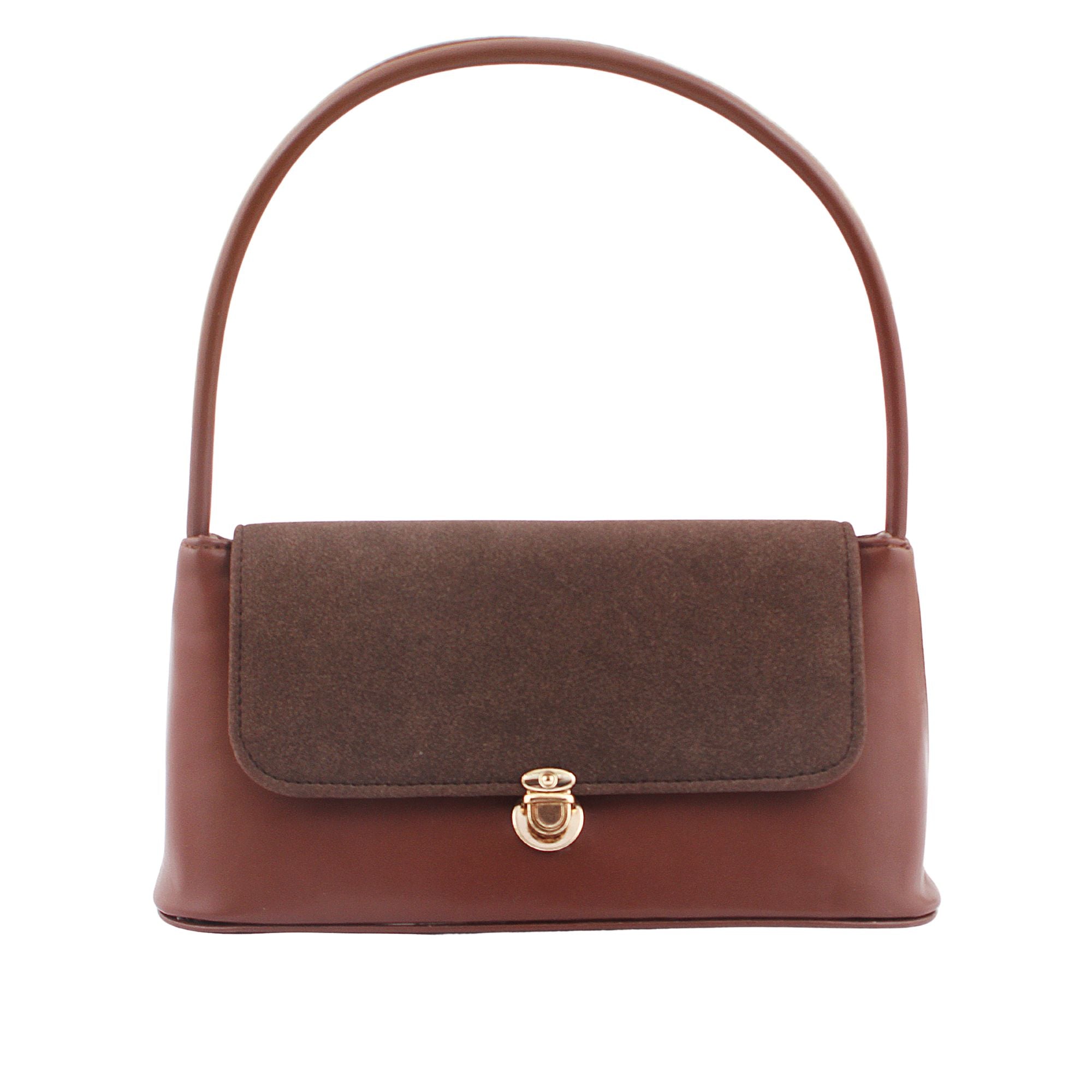 Brown Dual-Tone Lock Shoulder Bag
