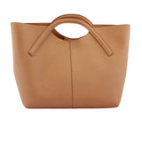 Tan Curved Handle Structured Tote Bag