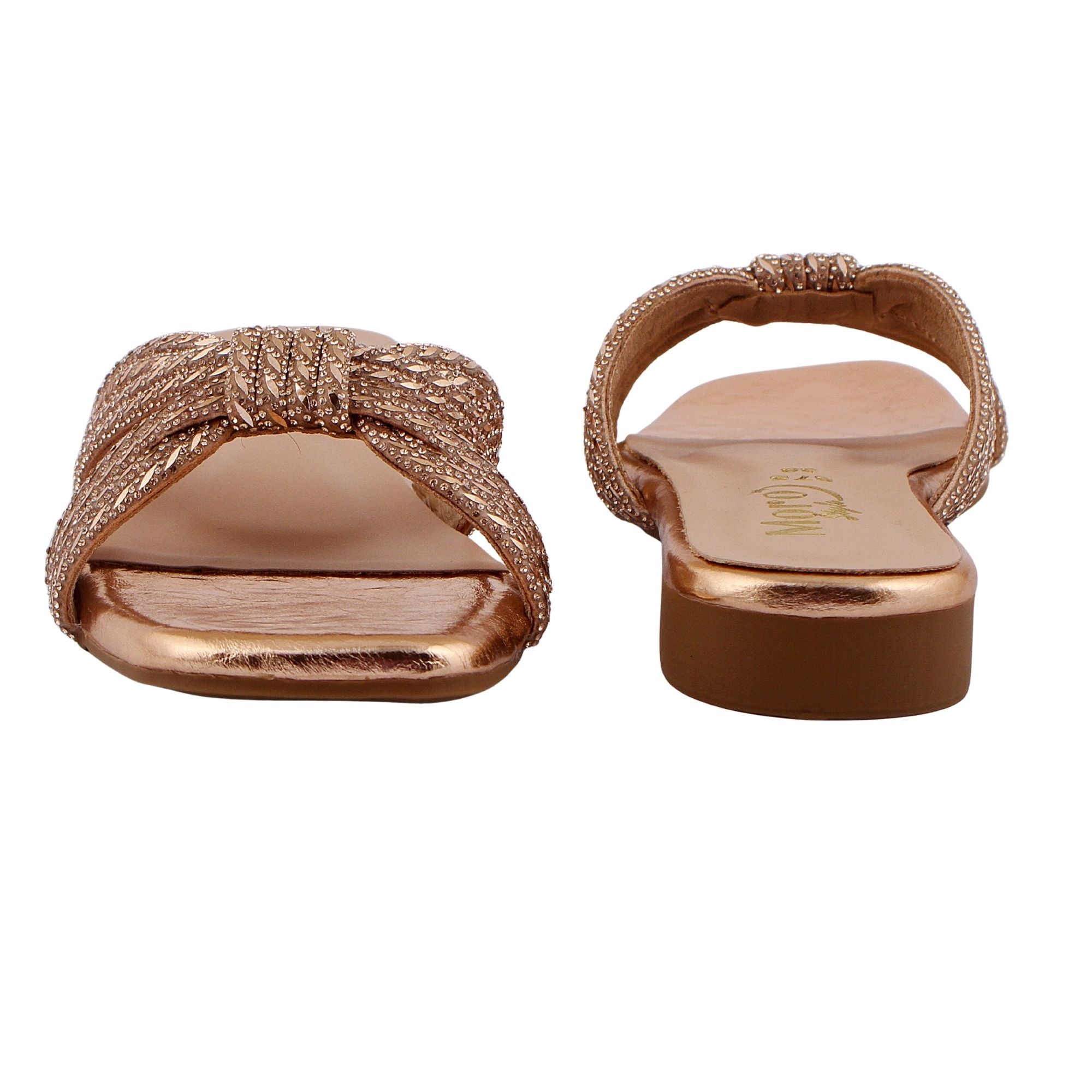 Bronze Rhinestone Criss-Cross Flat
