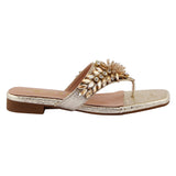 Gold Floral Studded Toe-Ring Flat