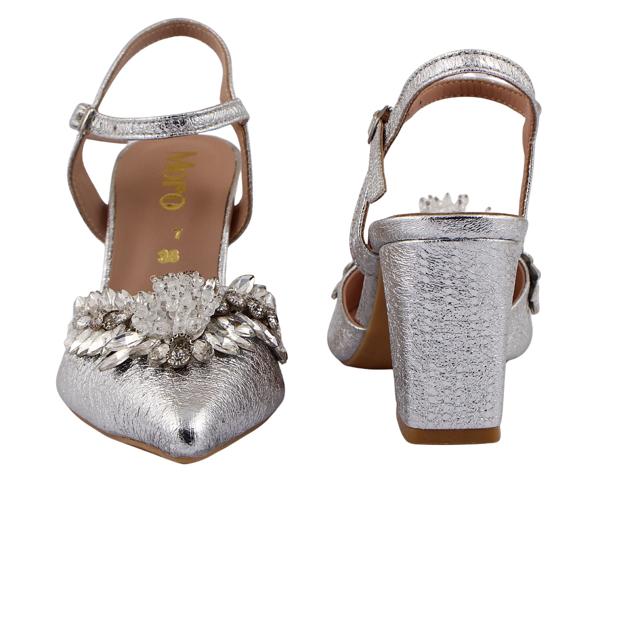 Silver Floral Slingback Heel