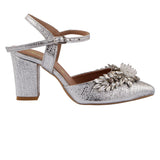 Silver Floral Slingback Heel
