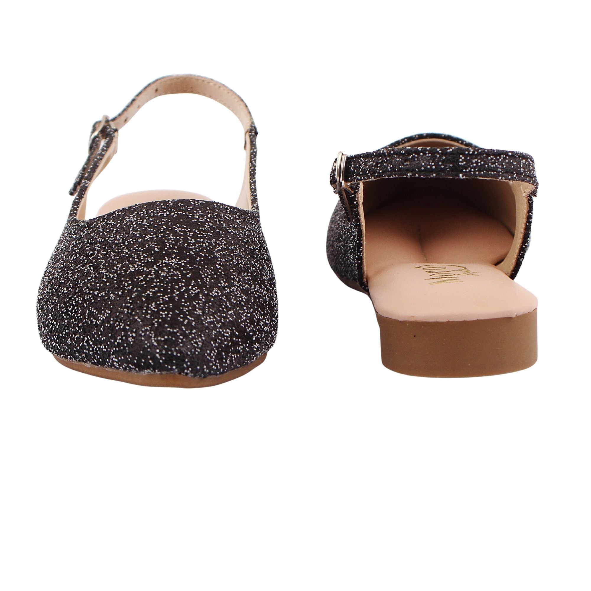 Black Sparkle Slingback Flat