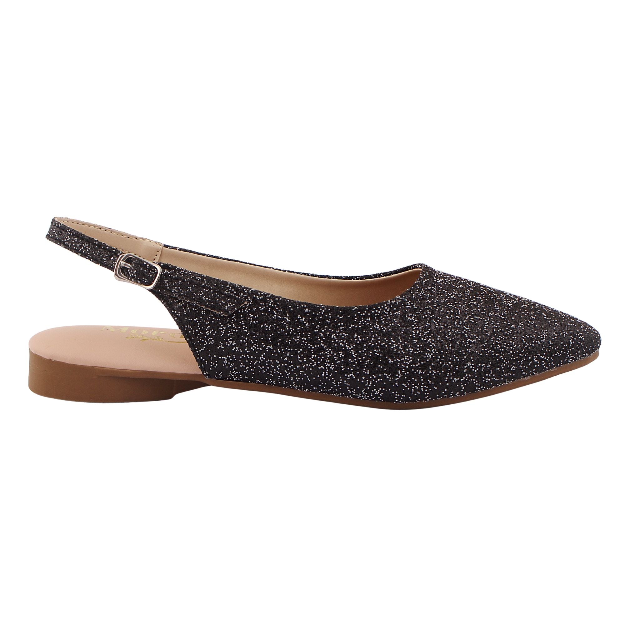 Black Sparkle Slingback Flat