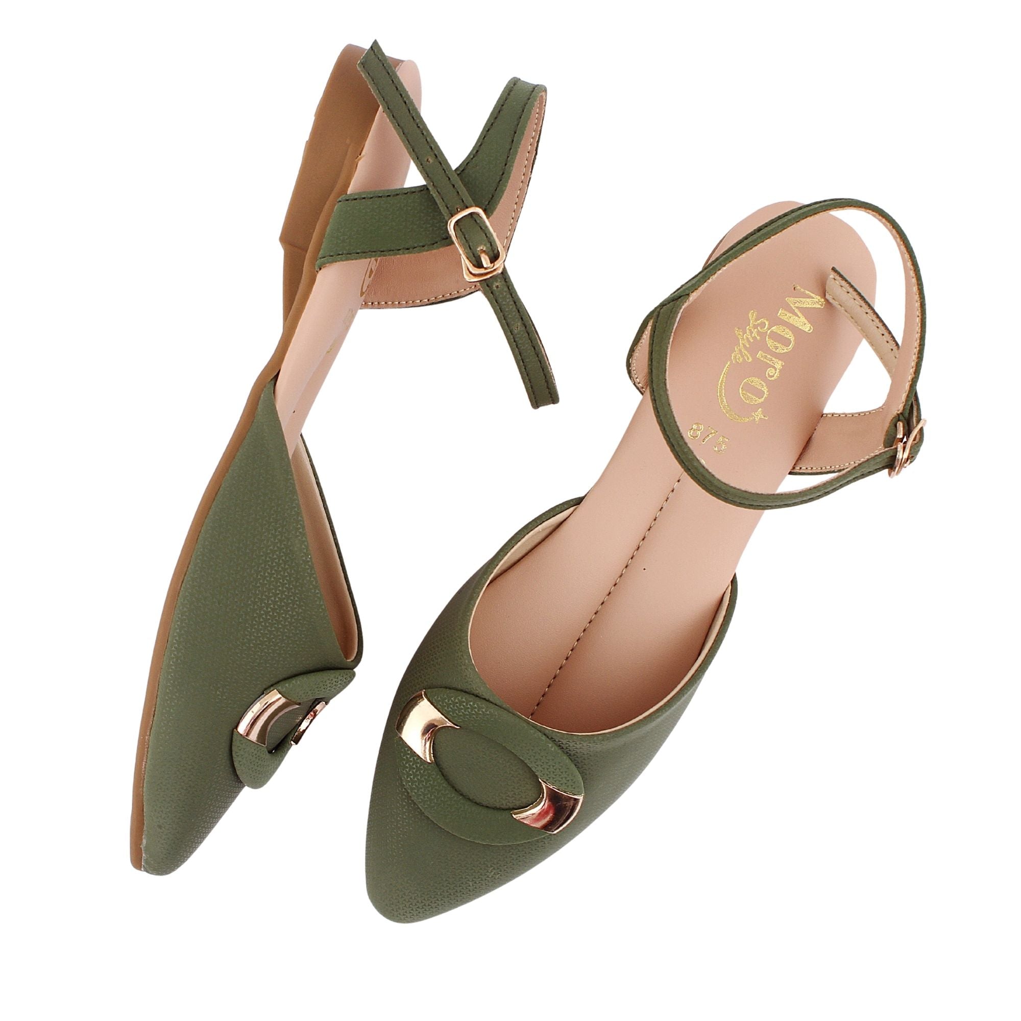 Olive Green Buckle Flat