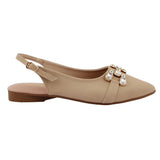 Nude Crystal Embellished Slingback Flat
