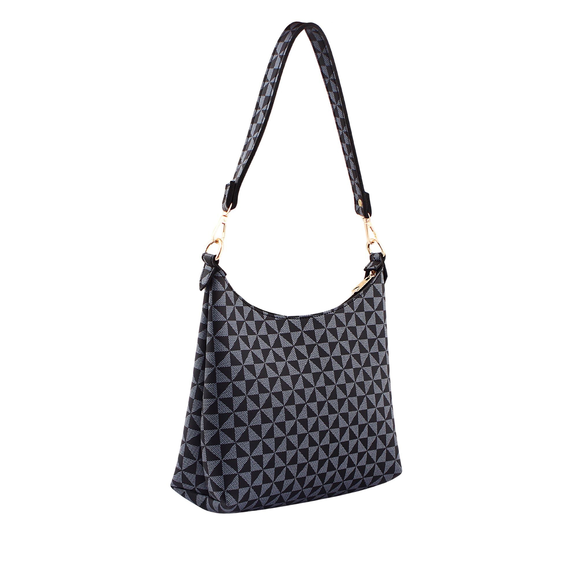 Navy Woven Pattern Shoulder Bag