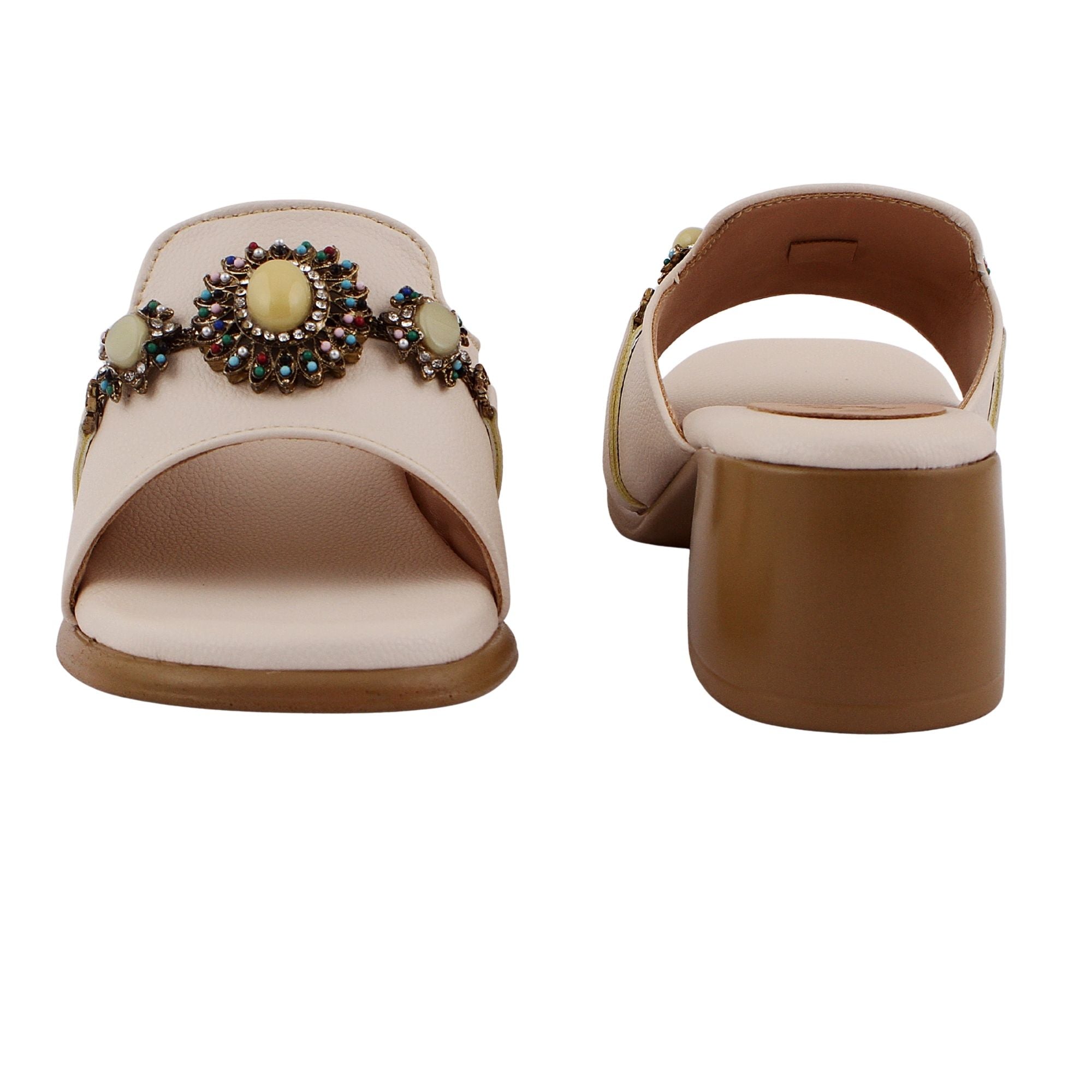 Beige Stone Embellished Heel