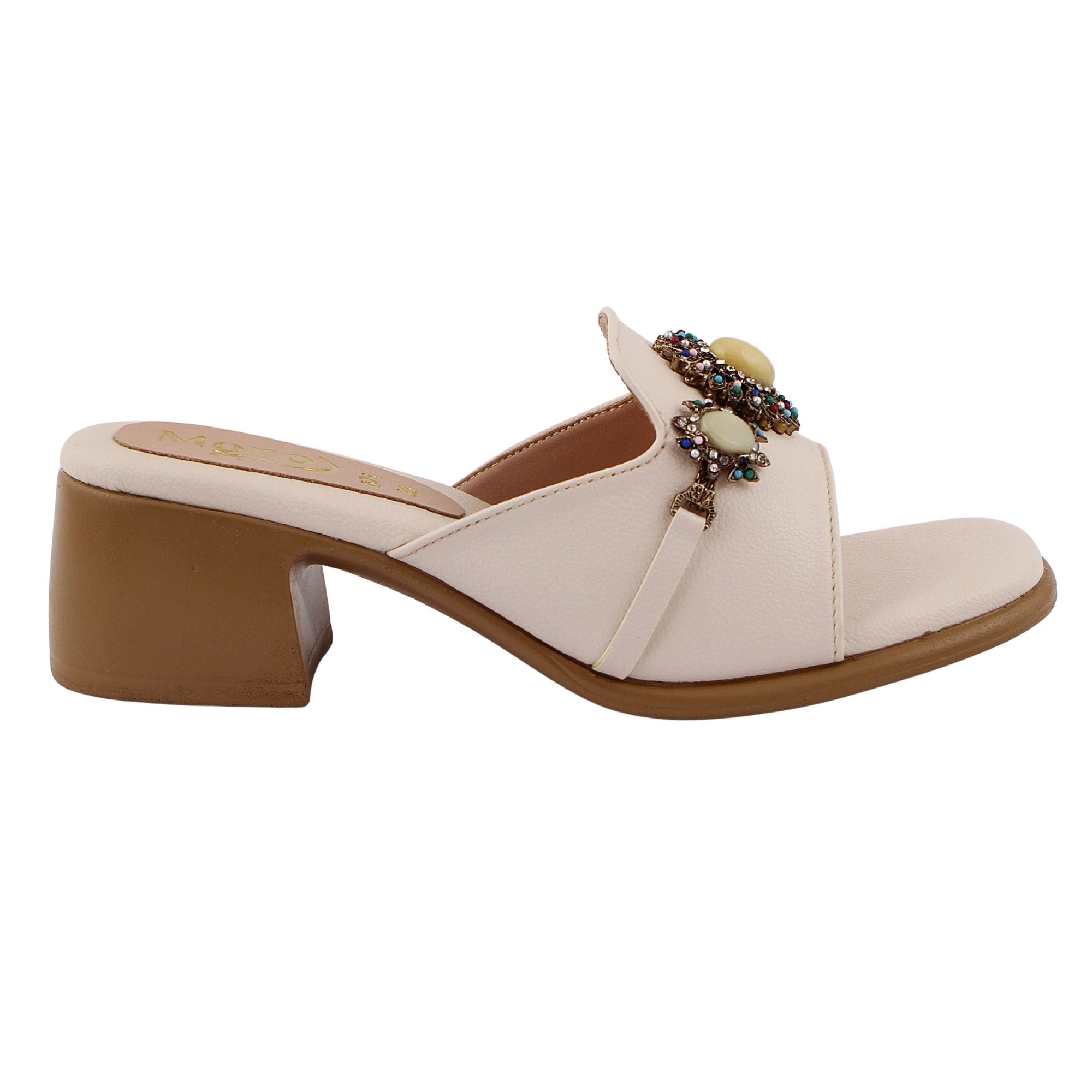Beige Stone Embellished Heel