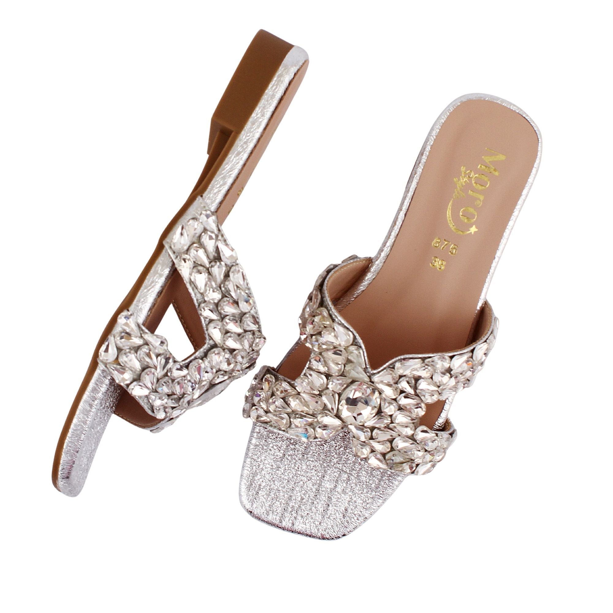 Silver Floral Crystal Flat