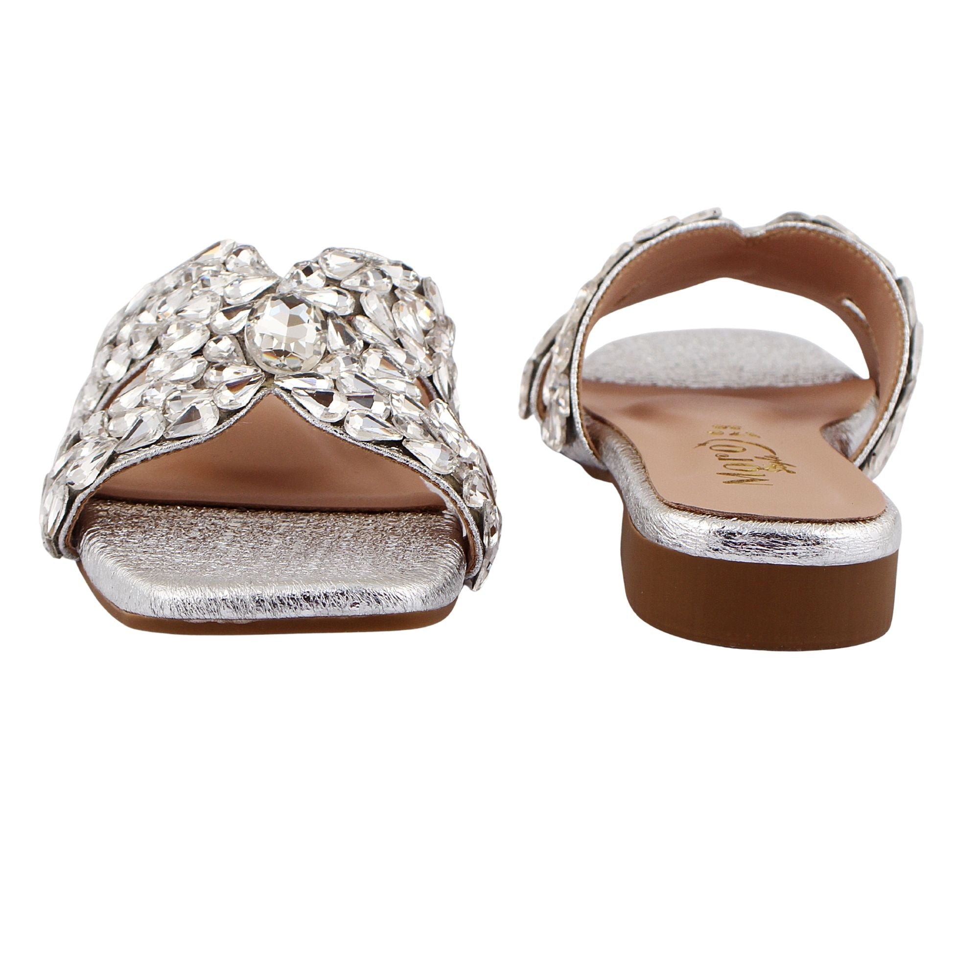 Silver Floral Crystal Flat