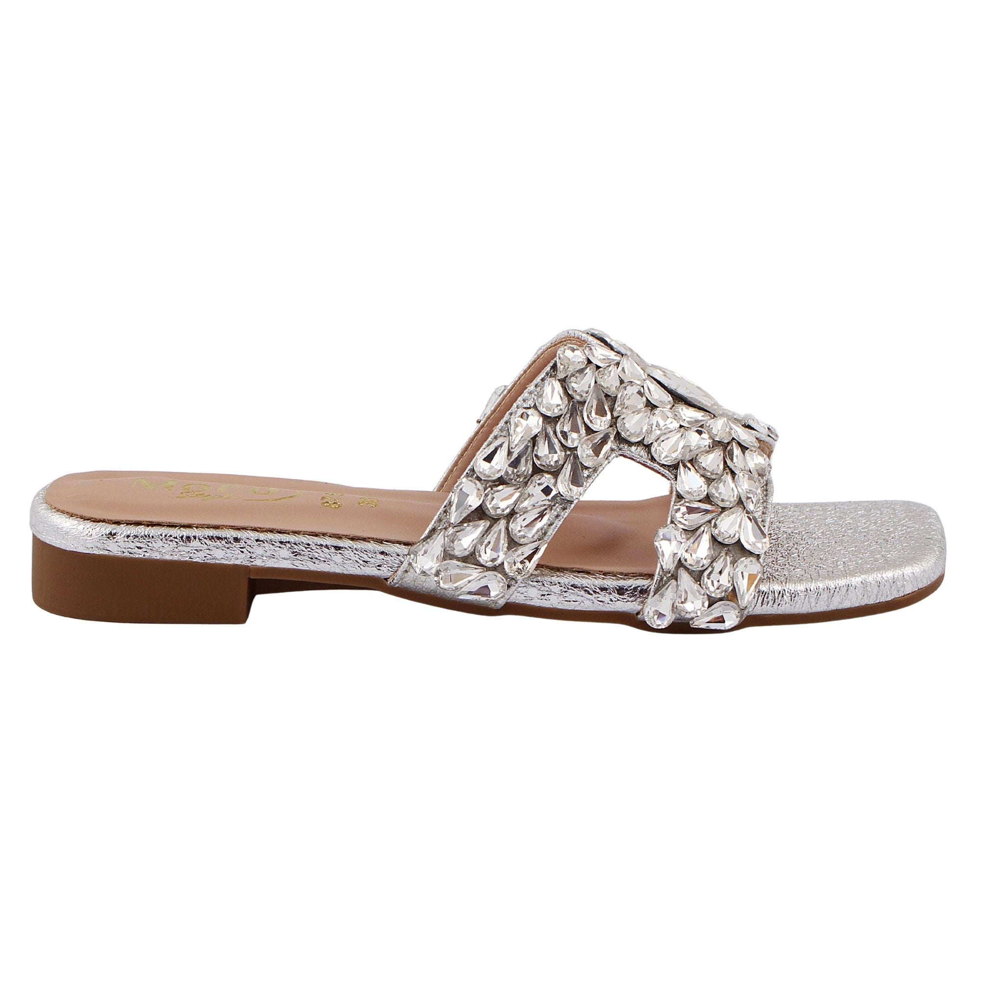 Silver Floral Crystal Flat
