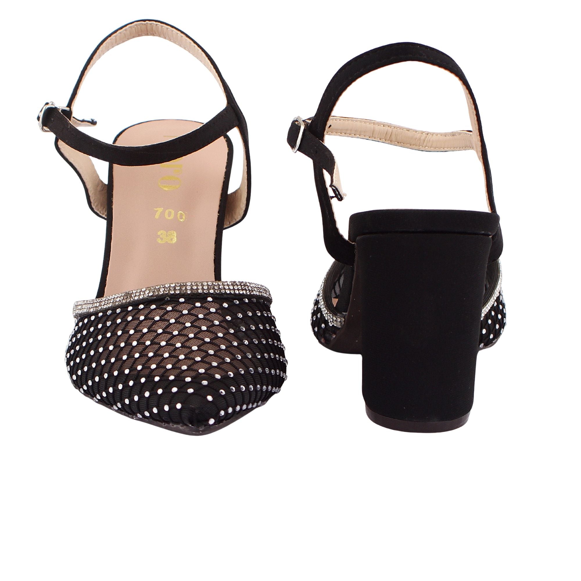 Black Studded Mesh Slingback Heel