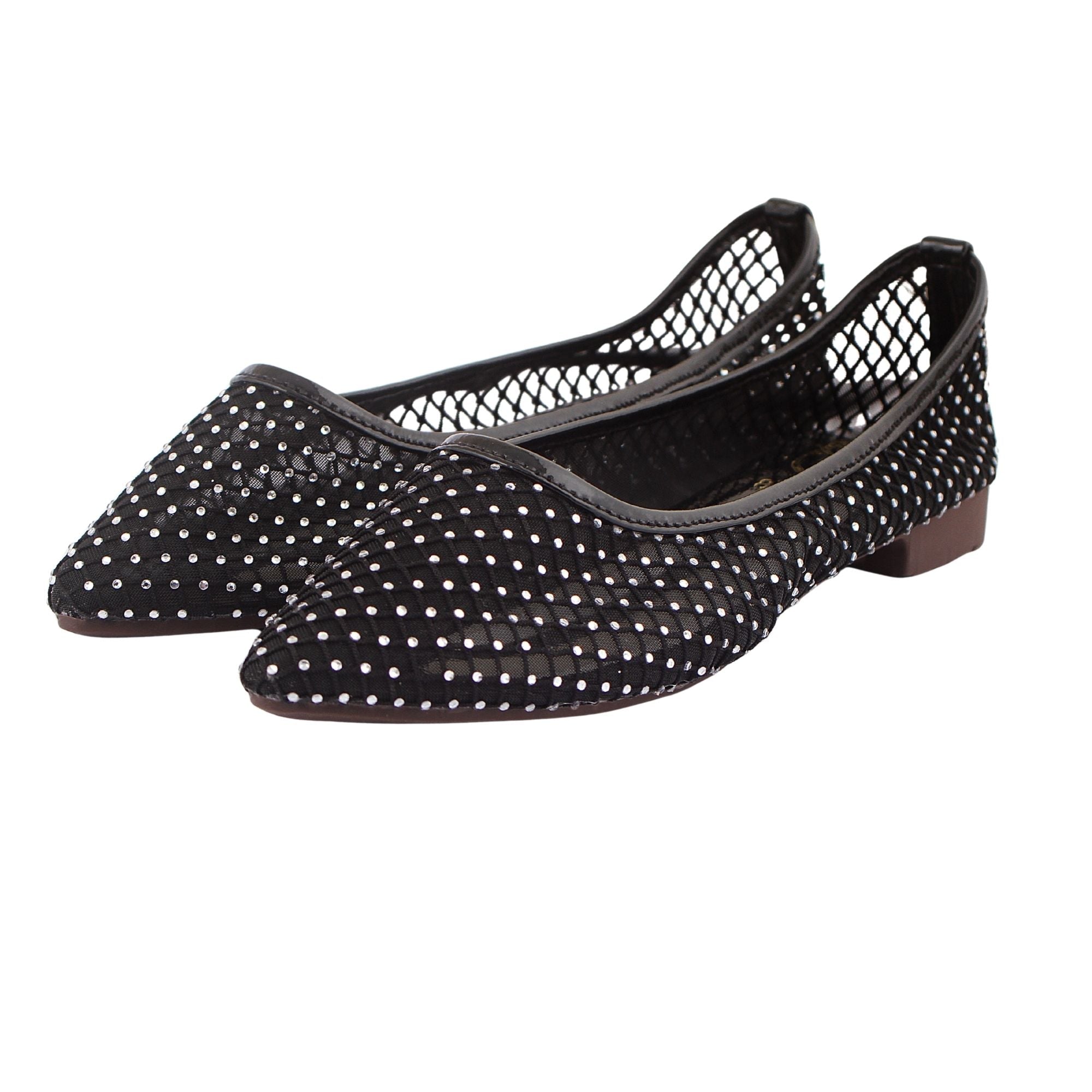 Black Studded Mesh Ballerina Flat