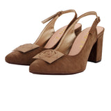 Tan Suede Buckle Slingback Heel