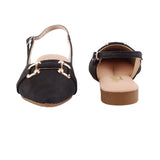 Black Suede Buckle Slingback Flat