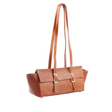 Tan Double Strap Buckled Leather Bag