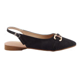 Black Suede Buckle Slingback Flat