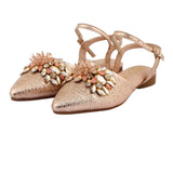 Rose Gold Floral Embellished Flat
