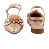 Rose Gold Floral Embellished Flat