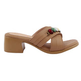 Tan Beaded Criss-Cross Heel