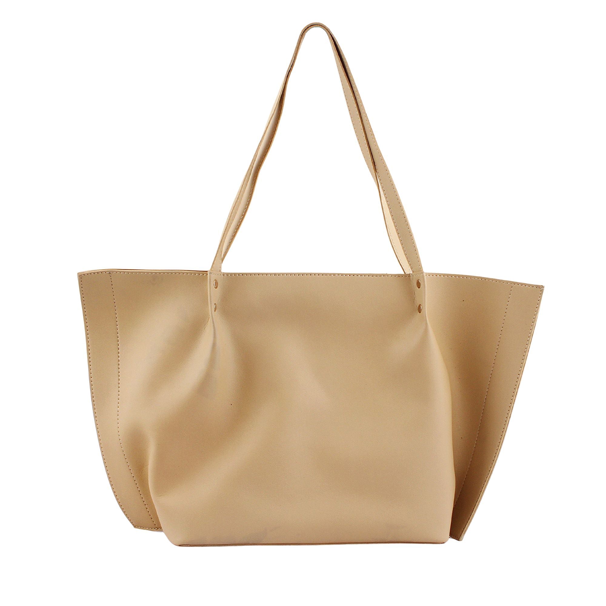 Beige Soft Leather Everyday Tote Bag