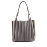 Grey Pleated Leather Tote Bag