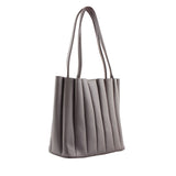 Grey Pleated Leather Tote Bag