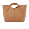 Tan Curved Handle Structured Tote Bag