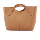 Tan Curved Handle Structured Tote Bag