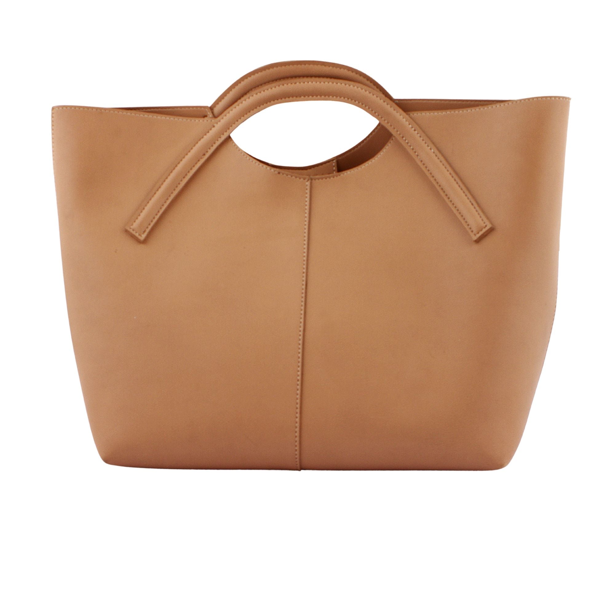 Tan Curved Handle Structured Tote Bag