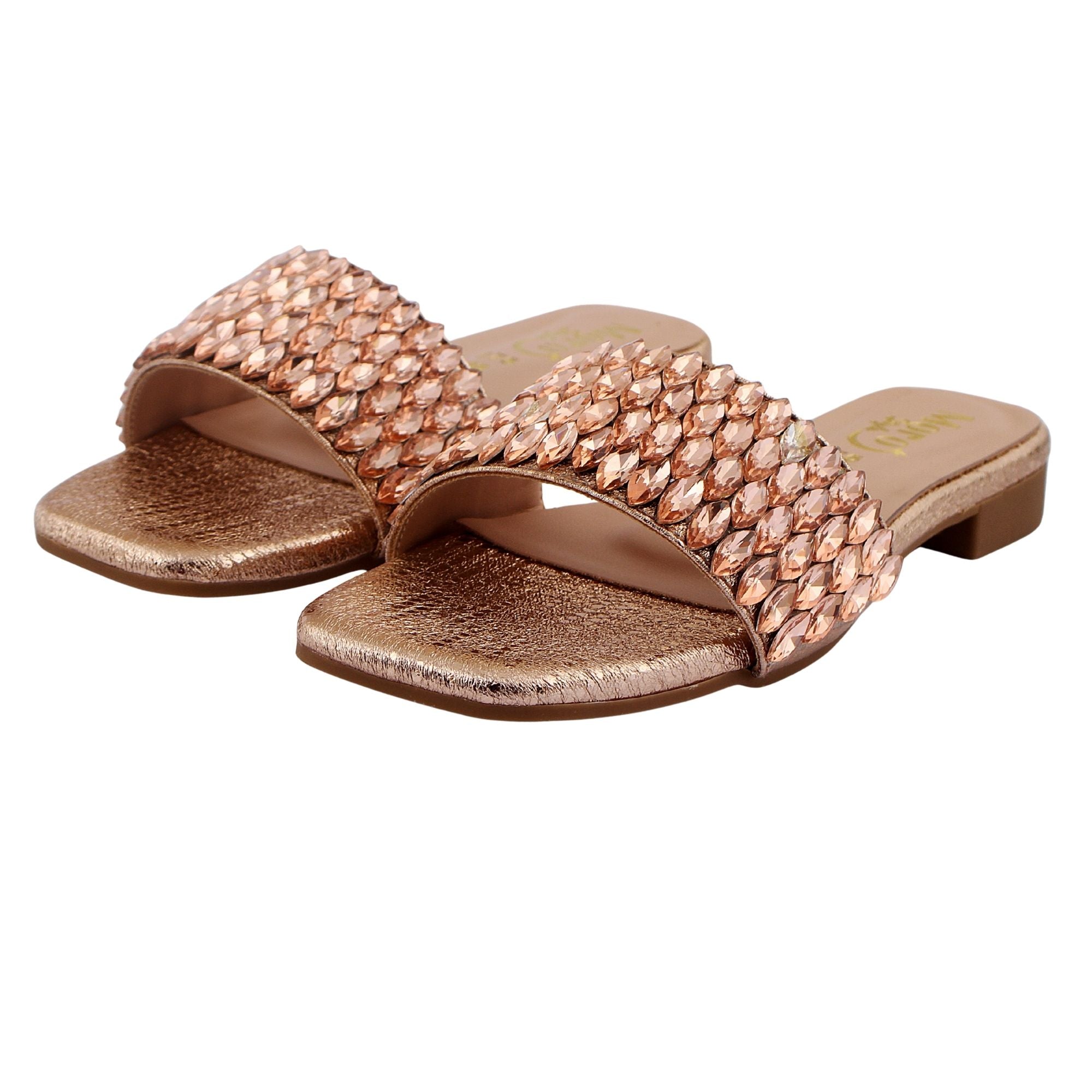 Rose Gold Beaded Wide Strap Flat