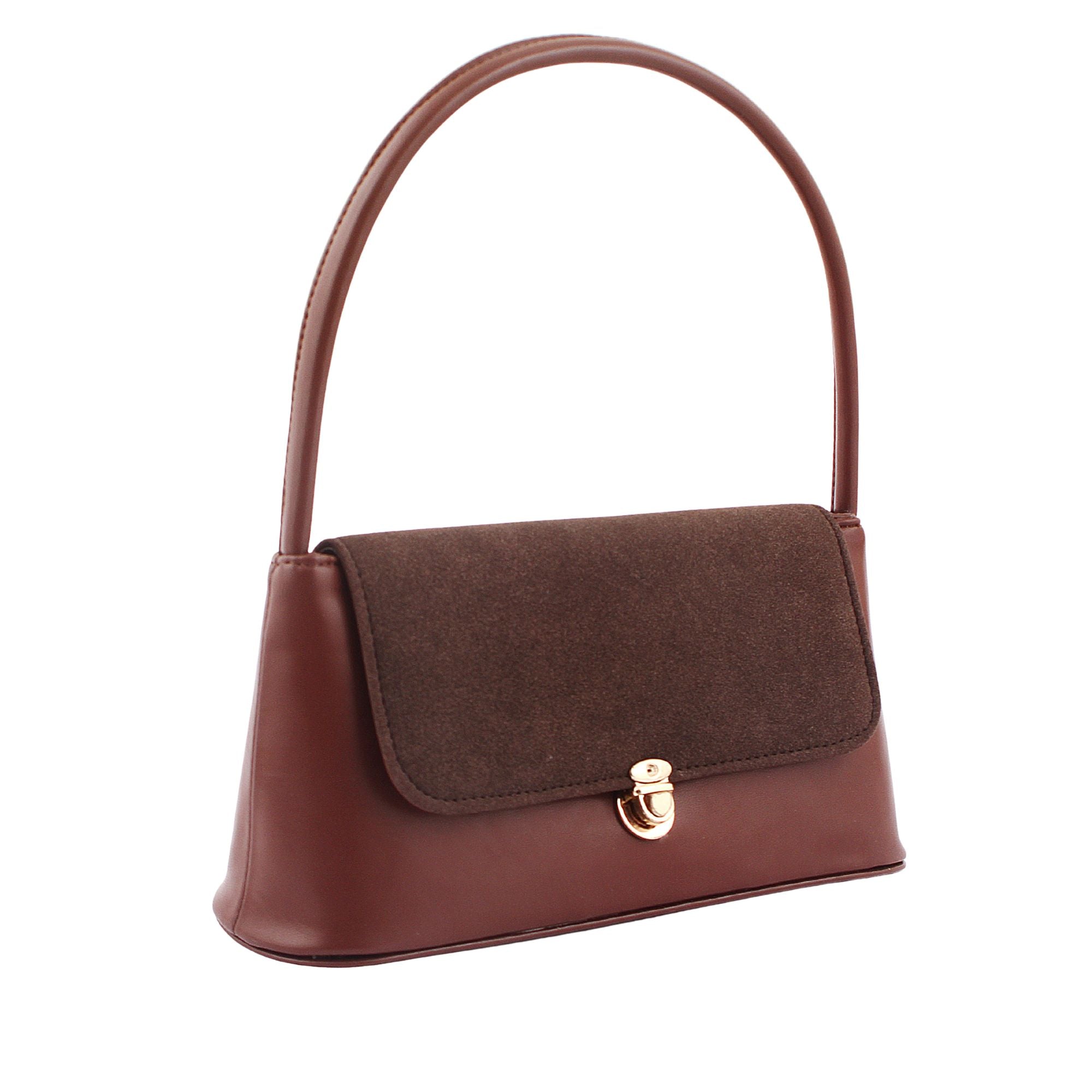 Brown Dual-Tone Lock Shoulder Bag