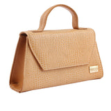 Camel Croc-Embossed Flap Handbag